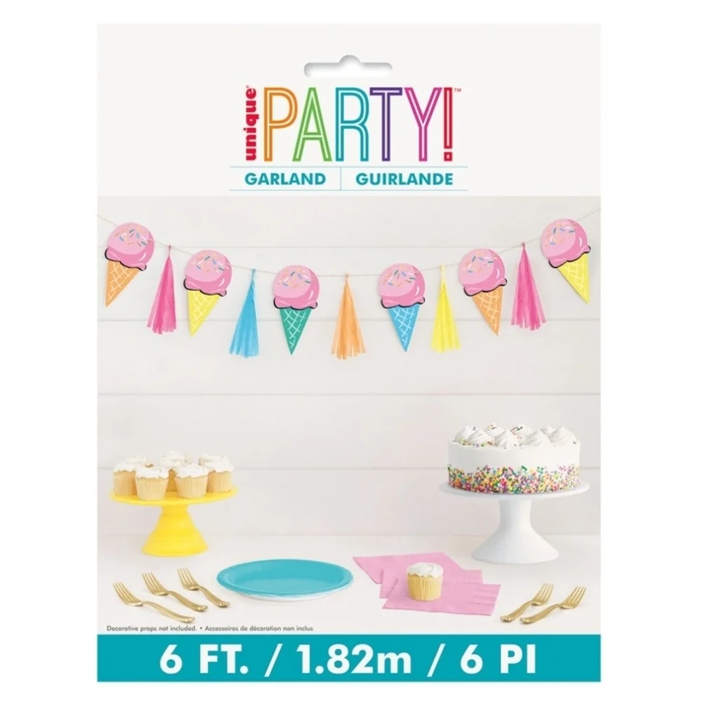 Unique Party Rainbow Ice Cream Birthday Sweets Garland with Tassels